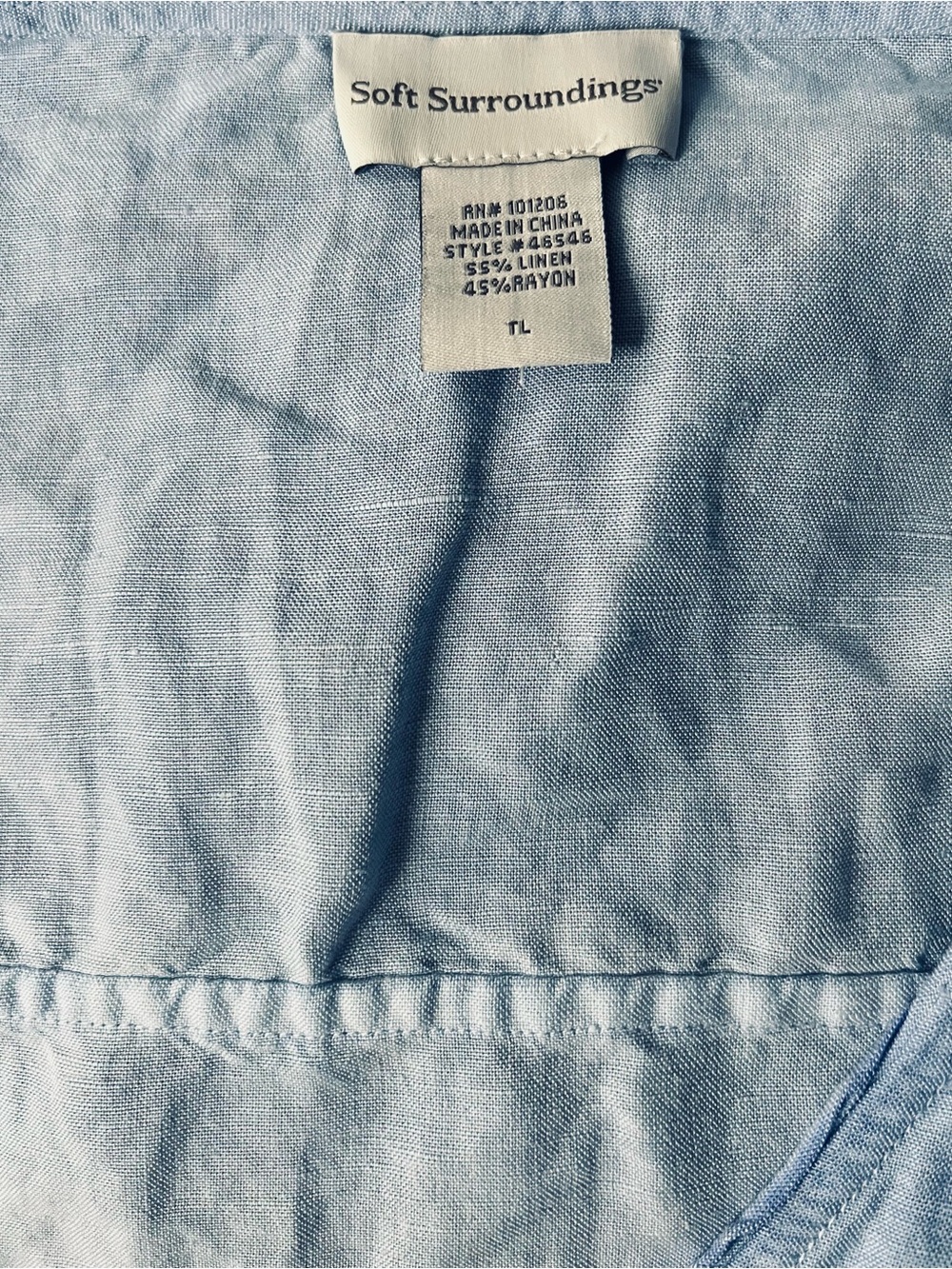 Soft Surroundings Sz TL Light Blue Linen/Rayon Blend Top Zippered tunic - Picture 4 of 4